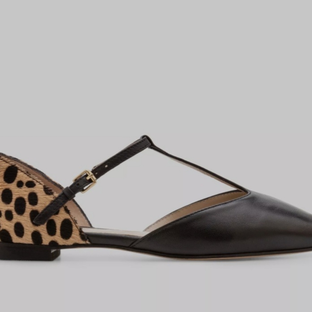 Boden Black Flats with T-strap Design and Glossy Leather